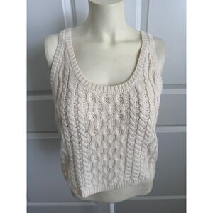 Solai Cream Cable Knit Sweater Tank Top Scoop Neck Sleeveless Small Coastal